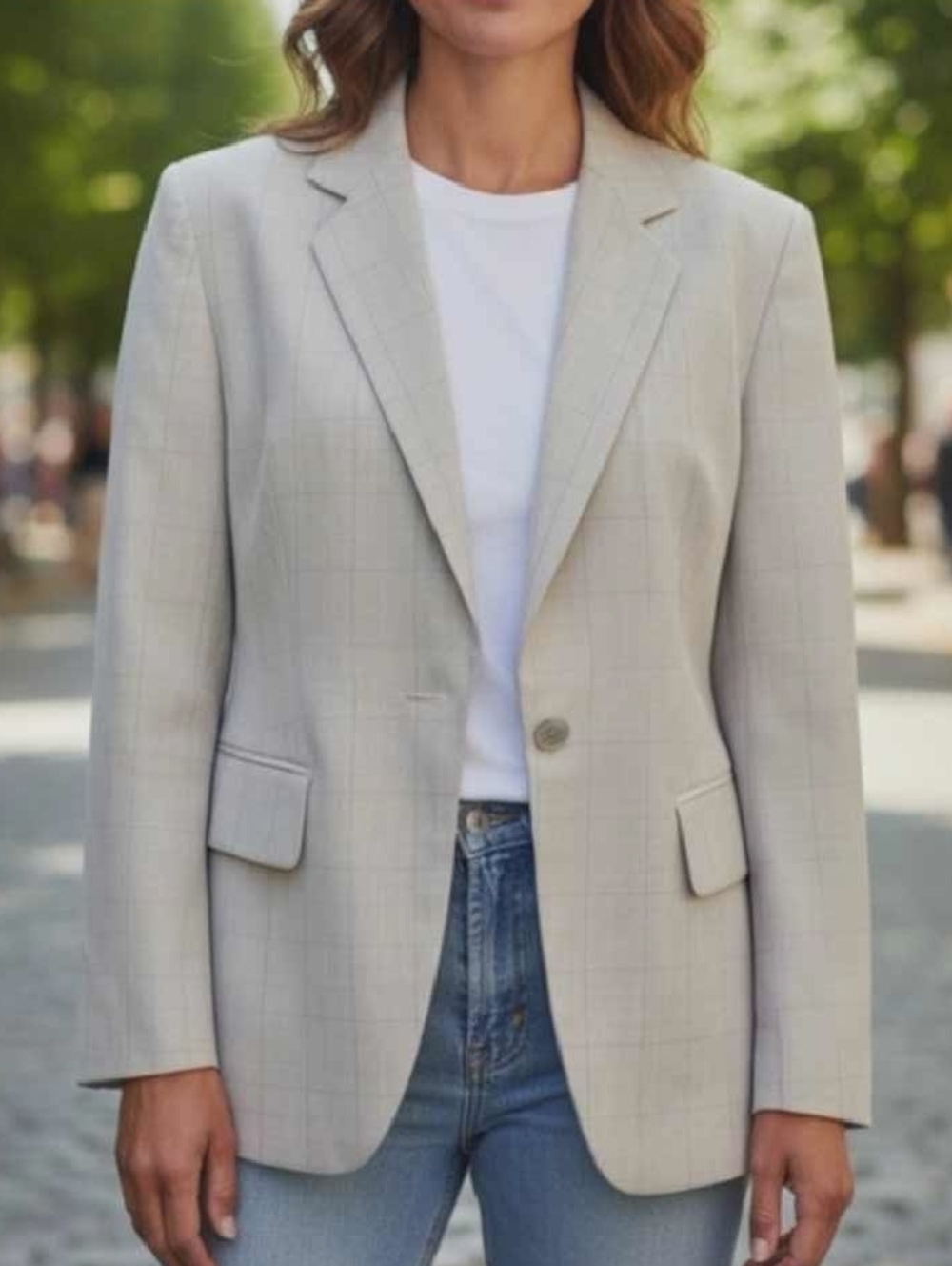 Light Beige Single-Button Women's Blazer - Tailored Notch Lapel
